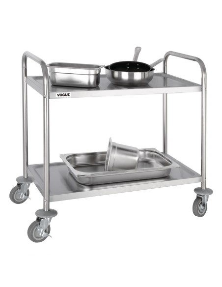 Chariot de débarrassage Vogue 2 niveaux inox - 128 kg
