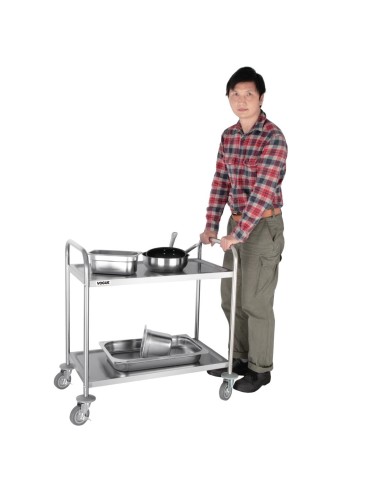 Chariot de débarrassage Vogue 2 niveaux inox - 128 kg