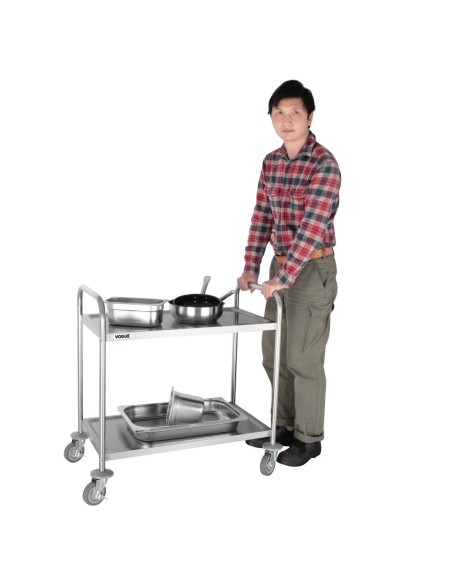 Chariot de débarrassage Vogue 2 niveaux inox - 128 kg