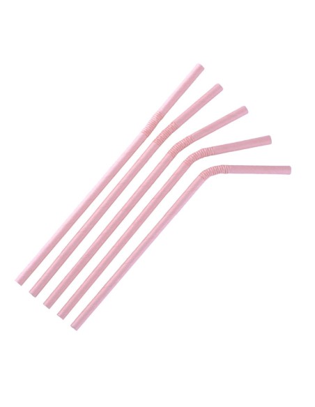 Pailles en papier compostables Fiesta Rose - Lot de 250