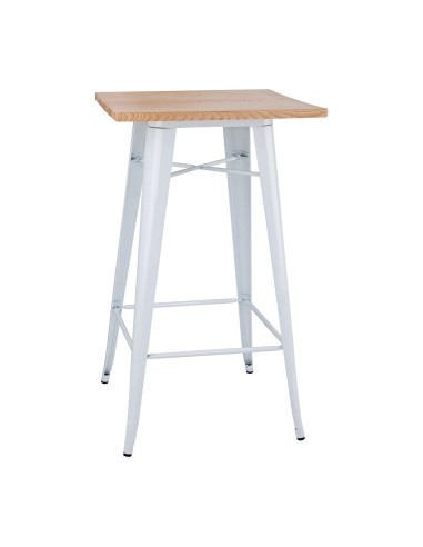 Mange-debout blanc Bolero Bistro avec plateau en frêne