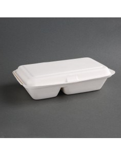 Boîtes 2 compartiments compostables en bagasse 253 mm - Lot de 200