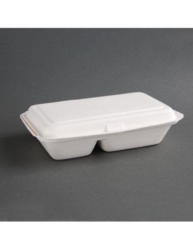 Boîtes 2 compartiments compostables en bagasse 253 mm - Lot de 200