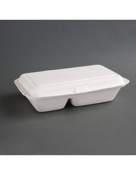 Boîtes 2 compartiments compostables en bagasse 253 mm - Lot de 200