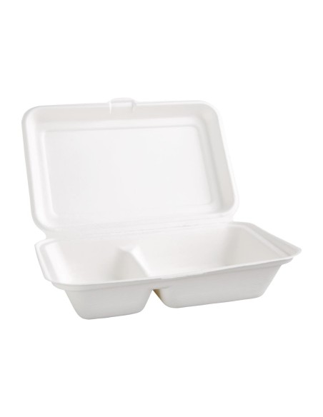 Boîtes 2 compartiments compostables en bagasse 253 mm - Lot de 200