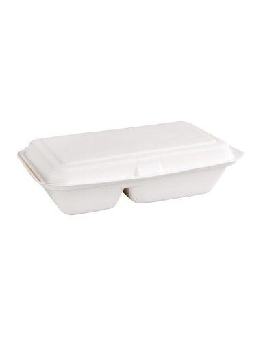 Boîtes 2 compartiments compostables en bagasse 253 mm - Lot de 200