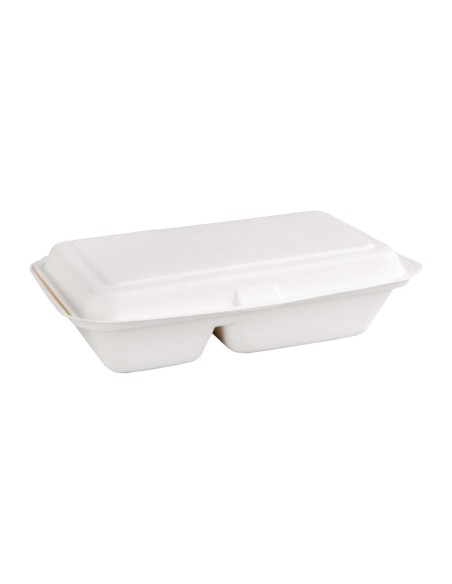 Boîtes 2 compartiments compostables en bagasse 253 mm - Lot de 200