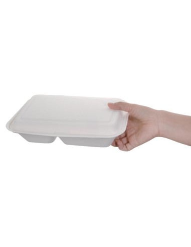 Boîtes 2 compartiments compostables en bagasse 253 mm - Lot de 200