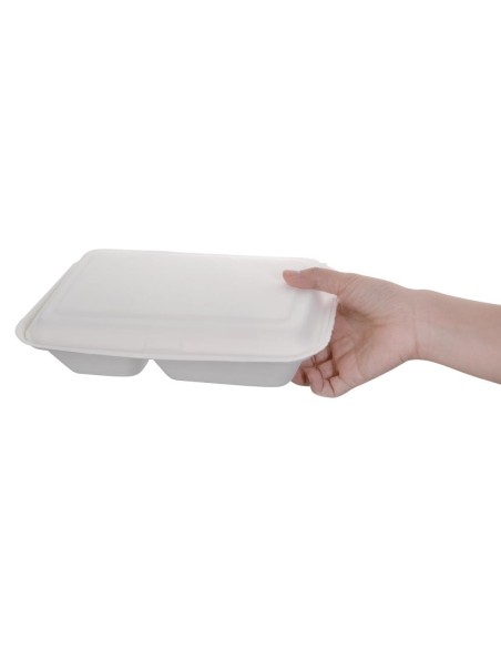 Boîtes 2 compartiments compostables en bagasse 253 mm - Lot de 200