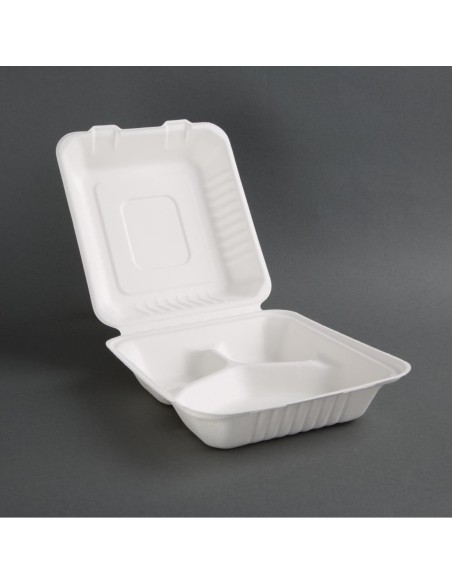 Boîtes 3 compartiments compostables en bagasse - Fiesta 200 pcs