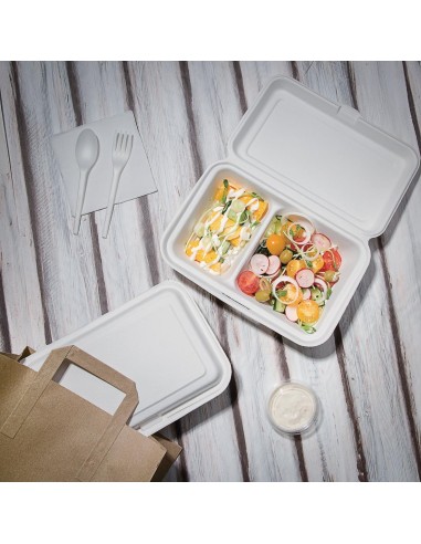Boîtes 2 compartiments compostables en bagasse 253 mm - Lot de 200