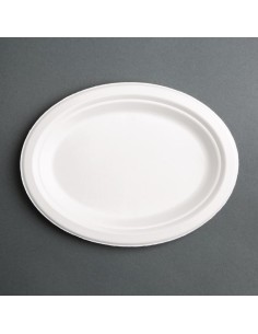 Assiettes ovales compostables en bagasse 198 mm - lot de 50