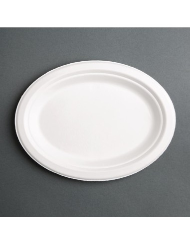 Assiettes ovales compostables en bagasse 198 mm - lot de 50