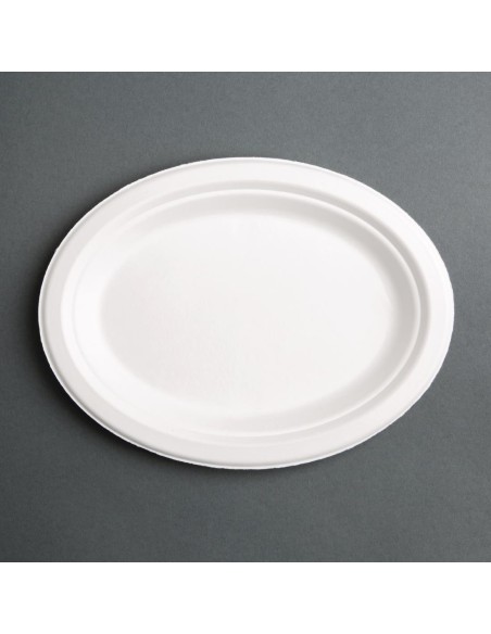 Assiettes ovales compostables en bagasse 198 mm - lot de 50