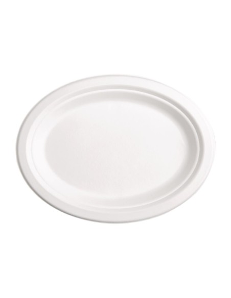 Assiettes ovales compostables en bagasse 198 mm - lot de 50