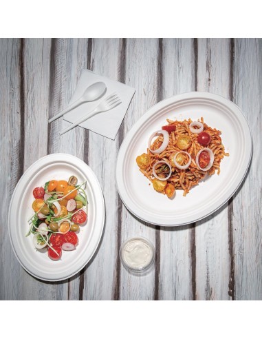 Assiettes ovales compostables en bagasse 198 mm - lot de 50