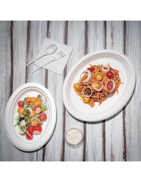 Assiettes ovales compostables en bagasse 198 mm - lot de 50