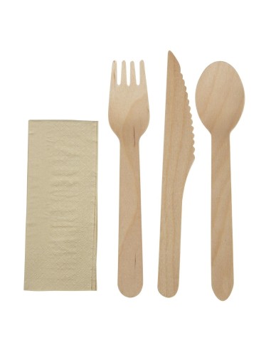 Ensembles de couverts en bois 4-en-1 eGreen - Lot de 250