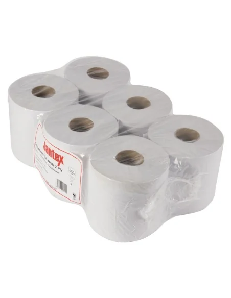 Bobines blanches 2 plis à dévidage central Jantex (lot de 6)