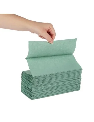 Essuie-mains 1 pli pliage en Z vert 250 feuilles Jantex (lot de 12)