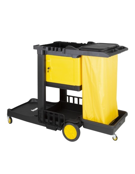 Chariot de nettoyage Jantex noir avec armoire verrouillable - 60 kg