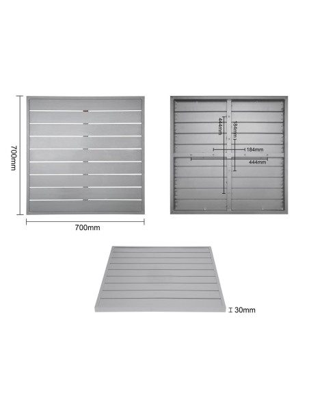 Plateau carré en aluminium gris clair 700 mm - Bolero