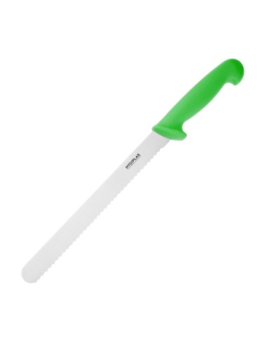 Couteau à génoise dentelé Hygiplas vert 254mm - Haute coupe
