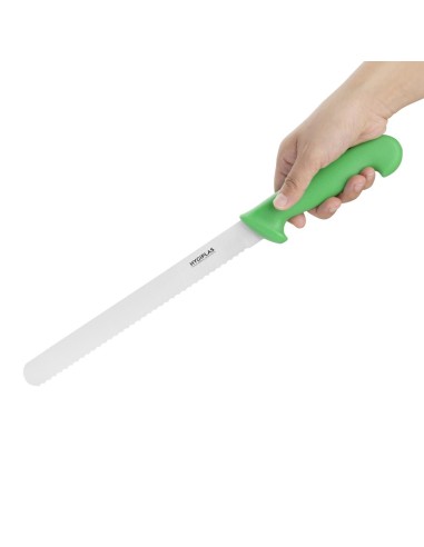 Couteau à génoise dentelé Hygiplas vert 254mm - Haute coupe
