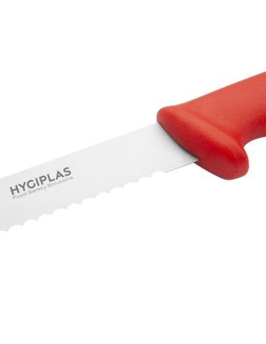 Couteau à génoise dentelé Hygiplas rouge 30,5 cm - Viande crue