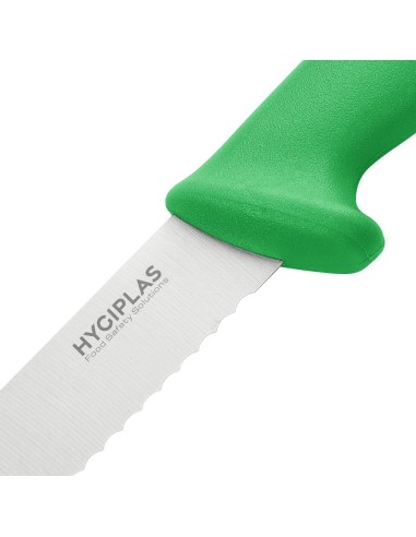 Couteau à génoise dentelé Hygiplas vert 254mm - Haute coupe