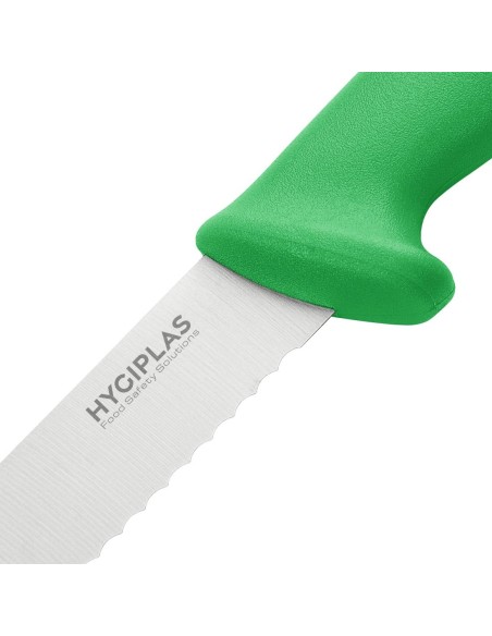 Couteau à génoise dentelé Hygiplas vert 254mm - Haute coupe