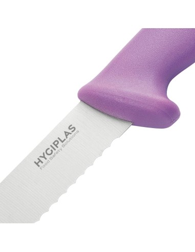 Couteau à génoise dentelé Hygiplas violet 30,5 cm - Hygiène allergènes