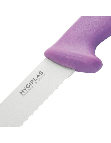 Couteau à génoise dentelé Hygiplas violet 30,5 cm - Hygiène allergènes