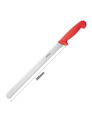 Couteau à génoise dentelé Hygiplas rouge 30,5 cm - Viande crue