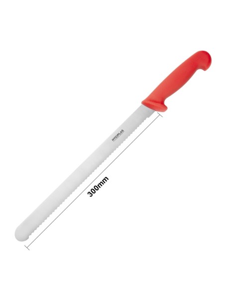 Couteau à génoise dentelé Hygiplas rouge 30,5 cm - Viande crue