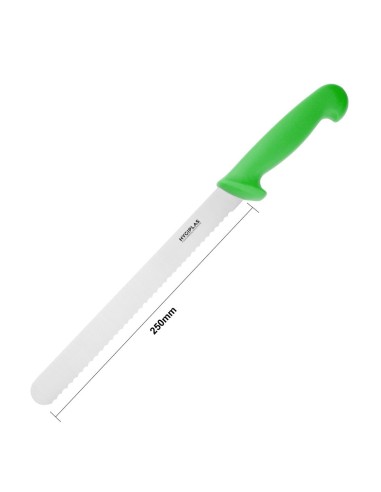 Couteau à génoise dentelé Hygiplas vert 254mm - Haute coupe