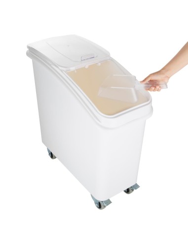 Bac à ingrédients 81L Vogue avec pelle et roulettes - Blanc