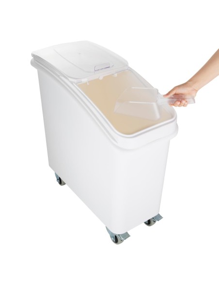 Bac à ingrédients 81L Vogue avec pelle et roulettes - Blanc