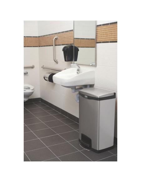 Poubelle à pédale frontale inox Rubbermaid Slim Jim 90L