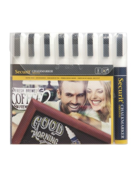 Marqueurs craie liquide blancs Securit 6mm - lot de 8