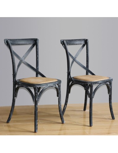 Chaises Bolero en bois noir patiné - lot de 2