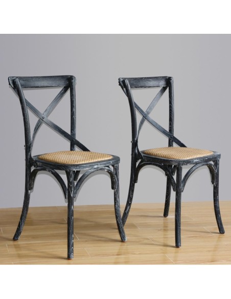 Chaises Bolero en bois noir patiné - lot de 2