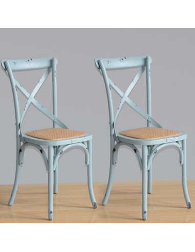 Chaises Bolero bleu antique en bois et métal - Lot de 2
