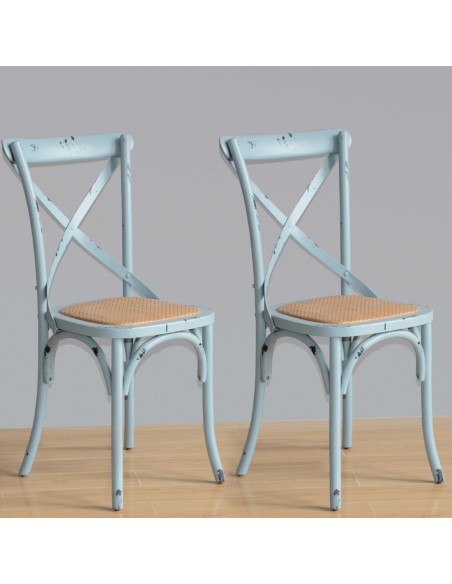 Chaises Bolero bleu antique en bois et métal - Lot de 2