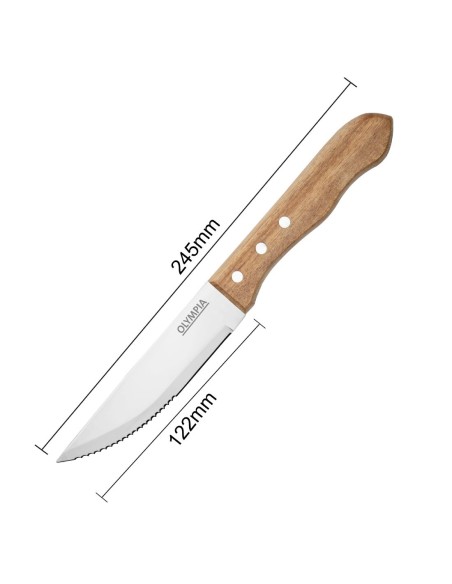 Couteaux à steak Olympia Jumbo 122mm manche acacia - lot de 12