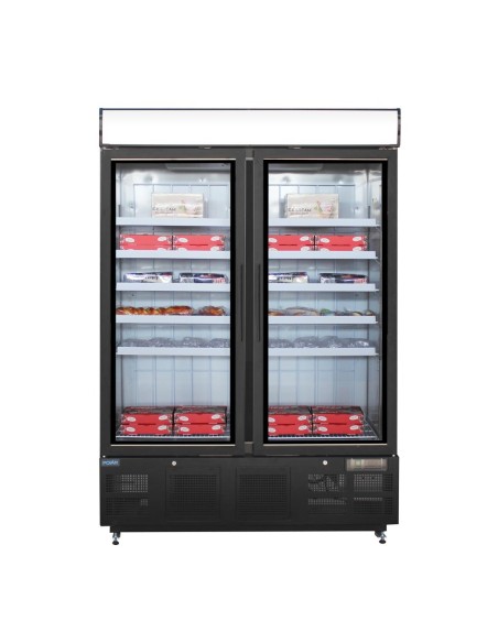 Vitrine réfrigérée négative Polar 920L noire - 10 étagères réglables