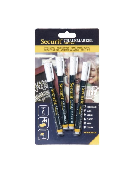 Feutres craie liquide blancs 2mm Securit - lot de 4