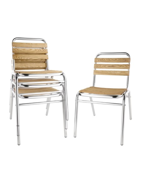 Chaises bistro frêne et aluminium Bolero - lot de 4