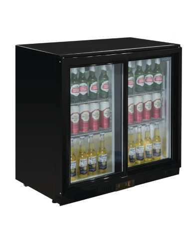 Arrière-bar Polar 198L noir à deux portes coulissantes - 117 bouteilles