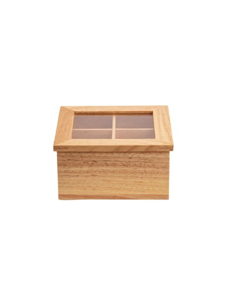 Mini boîte à thé Olympia 4 compartiments en bois d'évéa